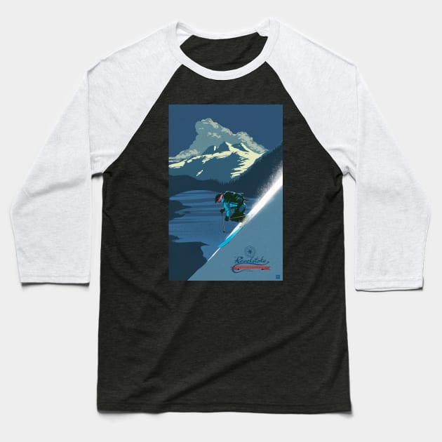 Retro ski print Revelstoke Baseball T-Shirt by SFDesignstudio